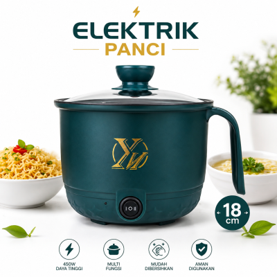 Electric Panci Mini Non-Stick Cooking Pot – 600W Multi-Functional Electric Cooker with Glass Lid & Steamer for Hostel, Bachelor & Small Kitchens